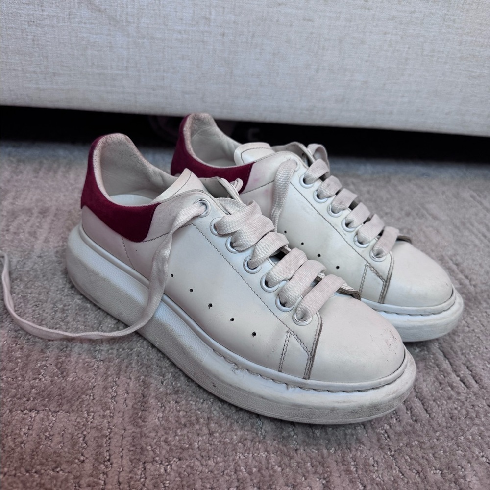 Alexander McQueen White and Burgundy Sneakers